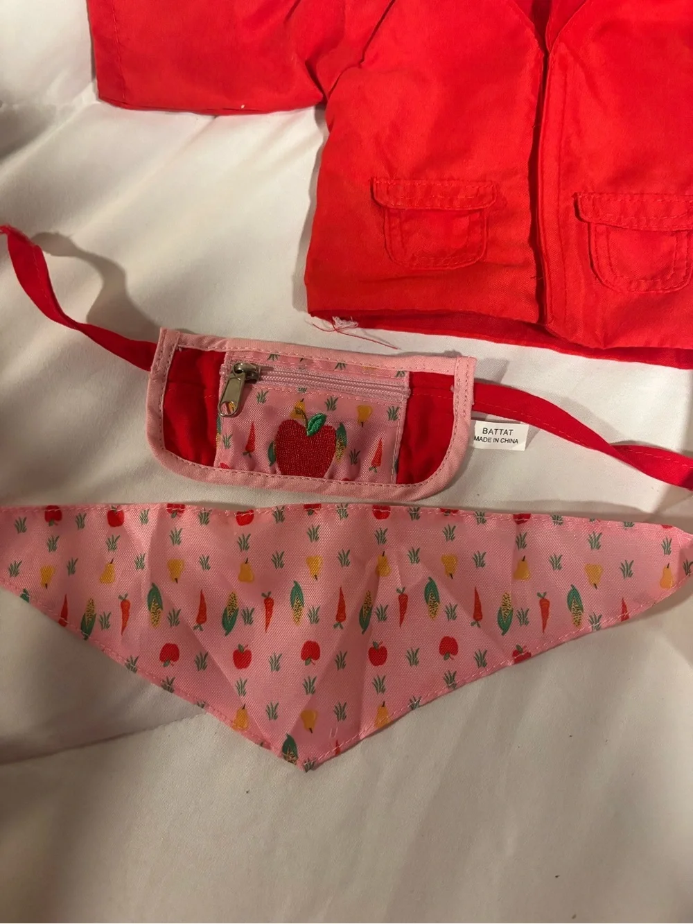 18” doll Red Jacket & White Pants Doll Outfit Set with hat, scarf & belt bag